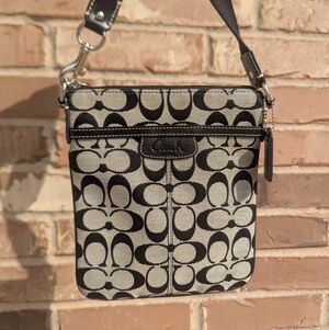 Vintage Y2K Coach Signature Canvas/Leather Small Swingpack Crossbody Black Gray